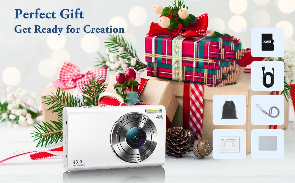 48MP 4K Digital Camera 16X Zoom Digital Camera with 32G TF Card & Charging Cable & Operating Manual, High Definition HD Camera Digital Camera for Outdoor Sports, Beginner Digital Camera