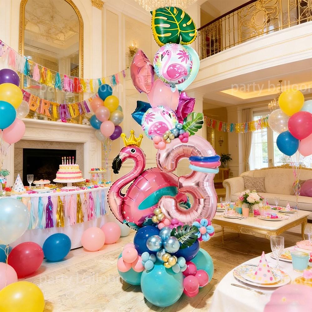 Hawaiian Flamingo Birthday Party Decor Set, Maroon Latex Balloons, Rose Gold Numbers, Outdoor Picnic, Pool Party, Cafe Decoration
