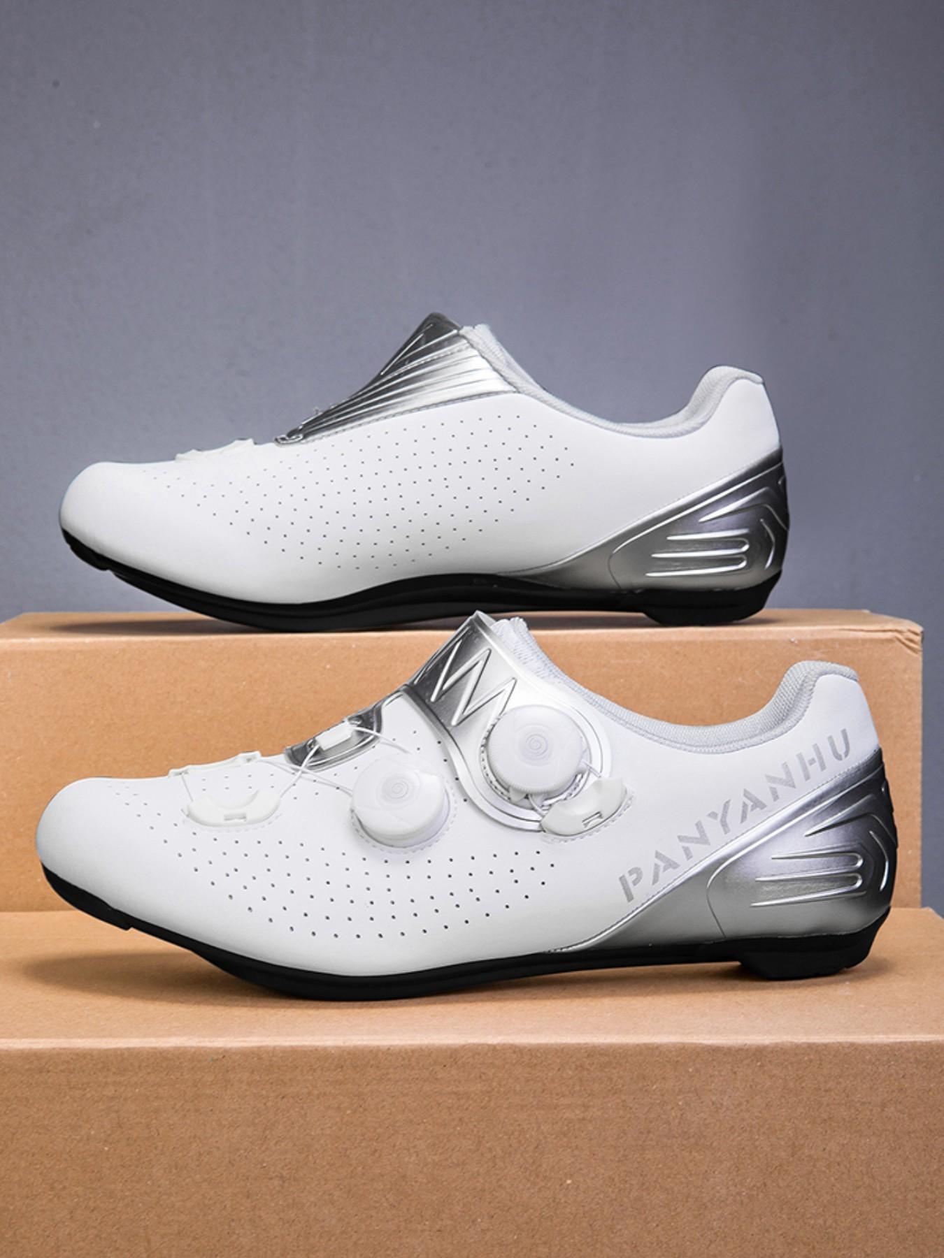 Unisex Cycling Shoes, Indoor Road Bike Shoes, Sporty PU Leather, Wide Fit, Colorblock Design, All Seasons, Professional Style