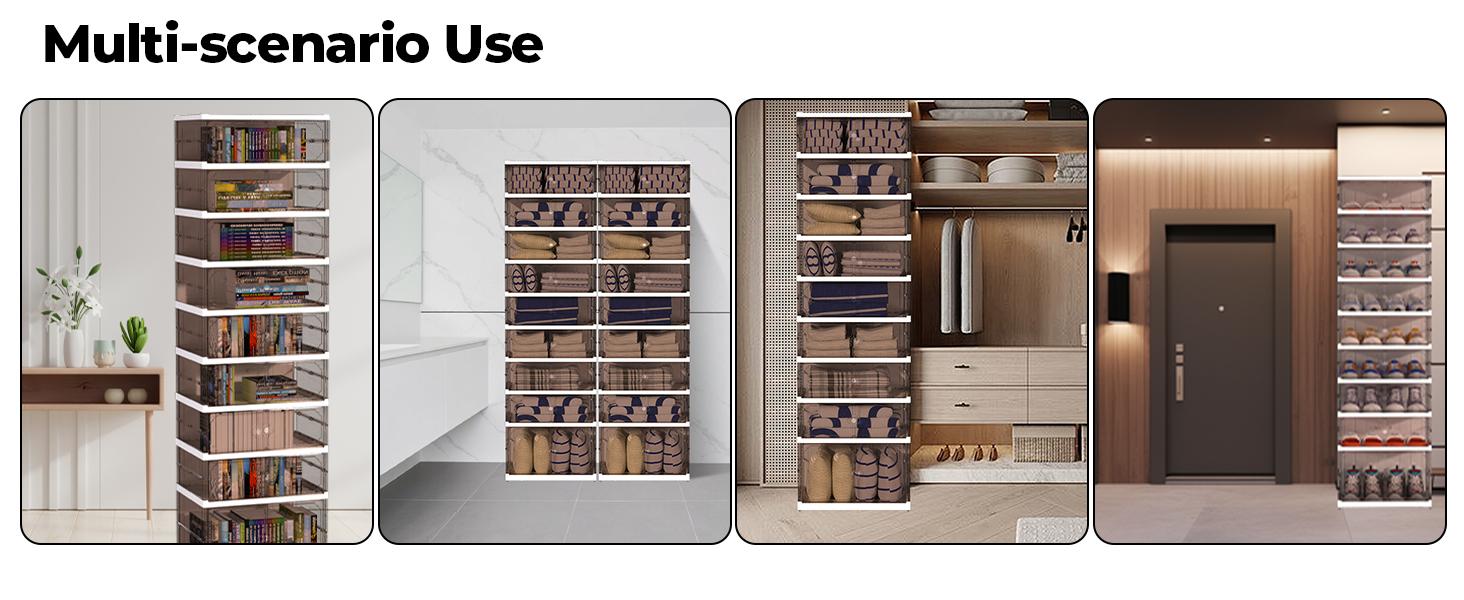 9 Tier 18 Pairs Foldable Shoe Rack with Wheels, Portable Plastic Shoe Storage Cabinet with Clear Magnetic Doors Space Saving No Assembly for Entryway, Living Room, Closet