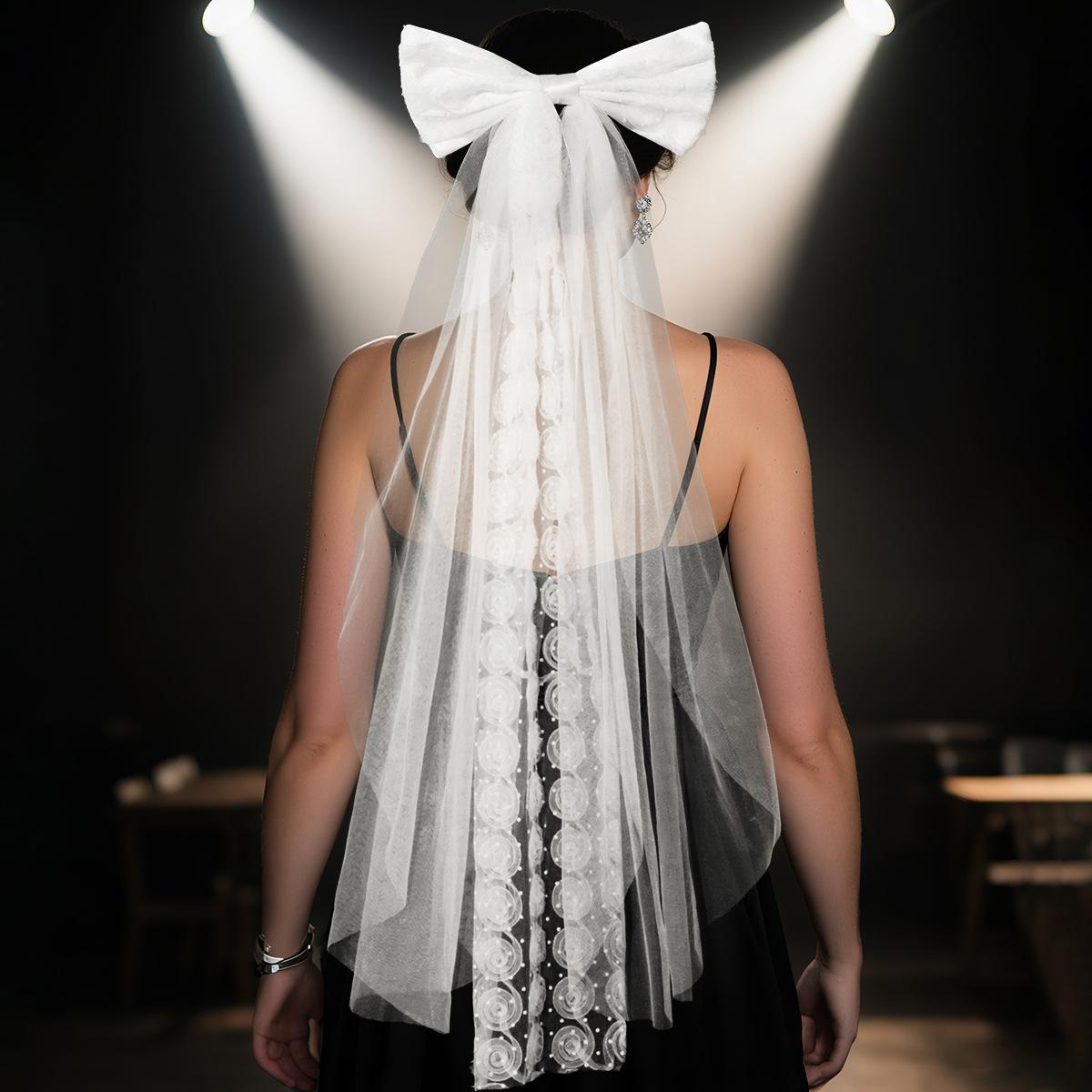 Elegant Bridal Veil - Bridal White Bow Lace Veil with Hairpin Headpiece for Wedding Ceremony, Award Commemorative Events