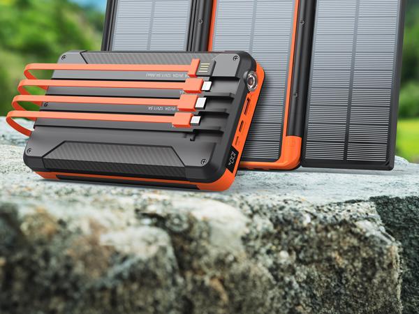46800mAh Solar Charger Power Bank Built in 4 Cables 3 Foldable Solar Panels, PD20W Fast Charging Portable Charger, LED Display Powerbank USB C in/Output, External Battery Pack with SOS Camping Light