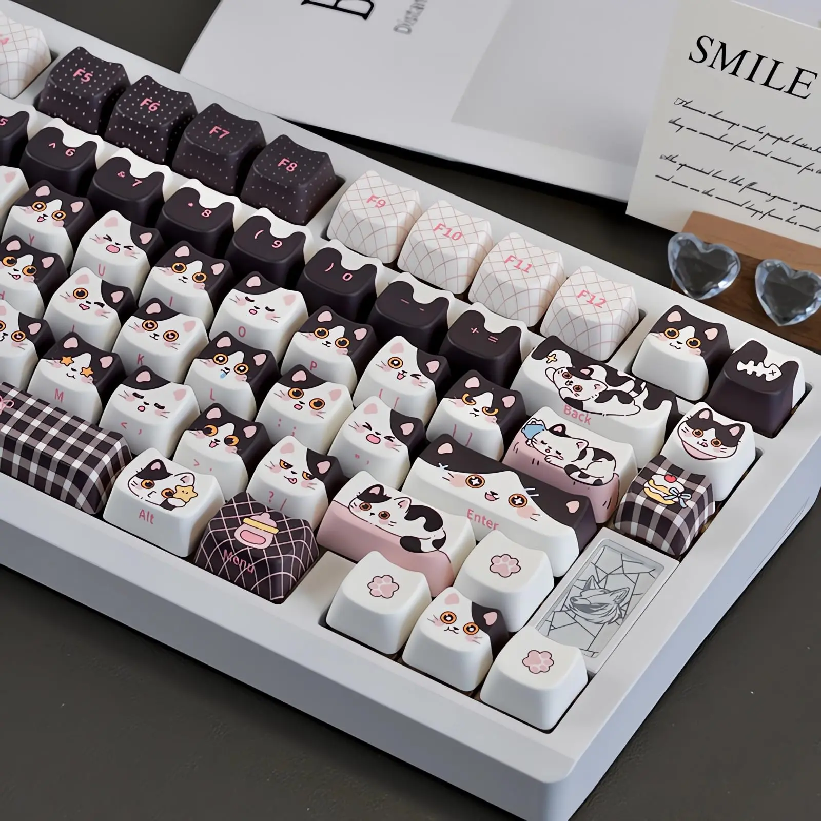 Cute Cat PBT Keycaps,129 Keys Mao Proflie Keycaps Set Kawaii Cat Shape Keycap,Dye-Sublimation Custom Key Cap for DIY MX Swithes Mechanical Gaming Keyboards