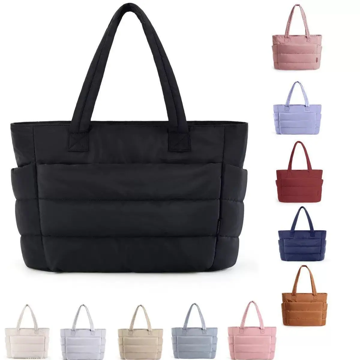 Puffy Tote Bag for Women, Quilted Laptop Shoulder Bag with 20L Large Capacity Storage, Lightweight Work Handbag Fits 15.6 Inch Laptop, Casual Travel Tote for College, Gym, Office & Everyday Carry