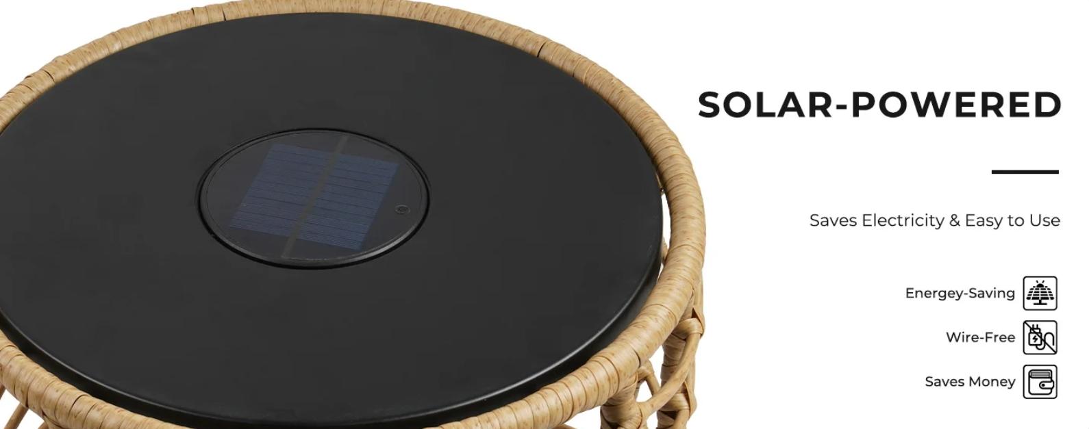 GRAND PATIO Wave Outdoor Nesting Tables Built-in Solar Lights Set of 2, Weather-Resistant Wicker, Boho Style for Patio and Porch, Natural Round Design Furniture Aesthetic