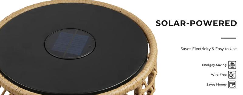 GRAND PATIO Wave Outdoor Nesting Tables Built-in Solar Lights Set of 2, Weather-Resistant Wicker, Boho Style for Patio and Porch, Natural Round Design Furniture Aesthetic