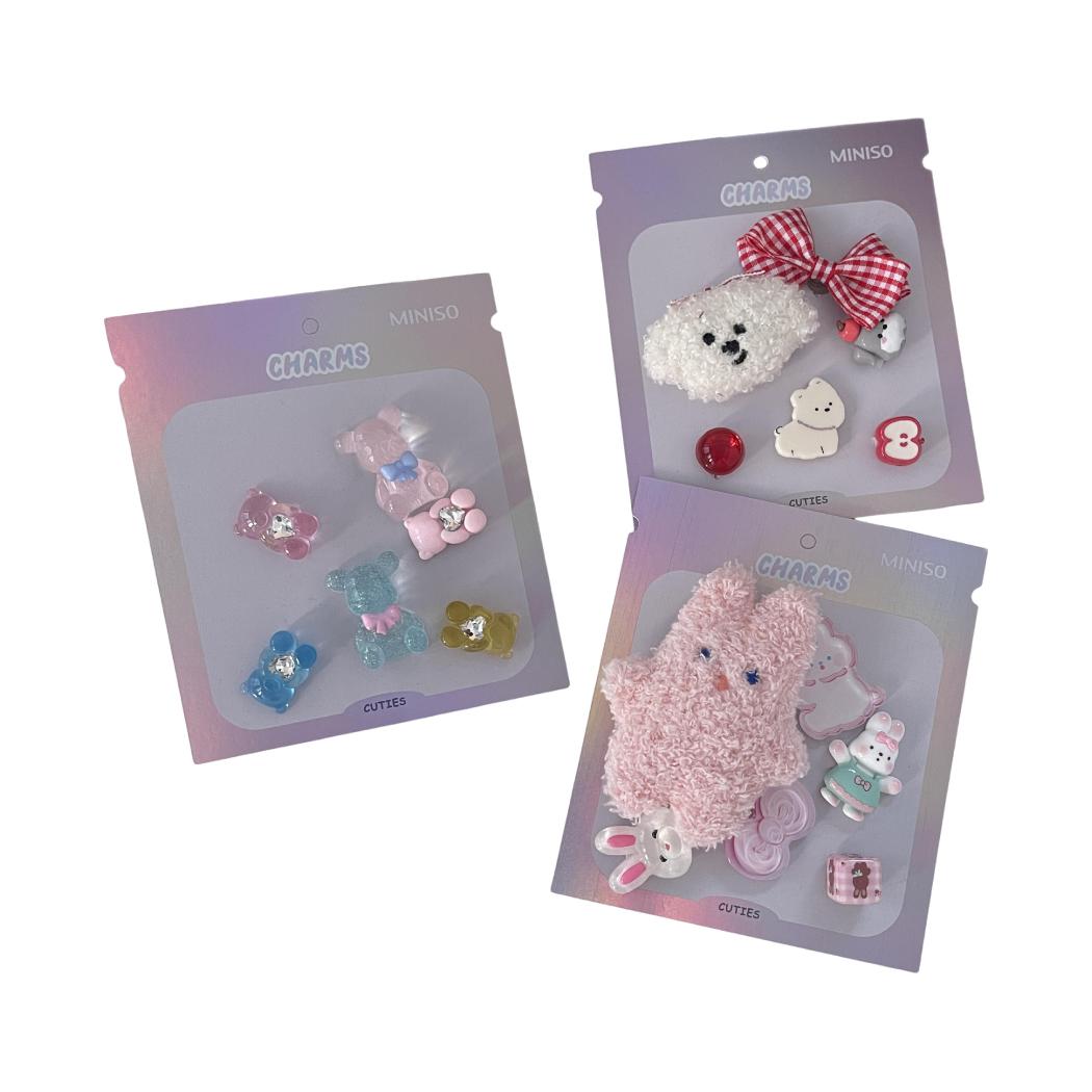 MINISO Fashion Cartoon Charms for Crocs, Animal Party, Puppy's Birthday Party, China Panda, Blue White Pom-Pom, Bowknot, Comfortable Footwear