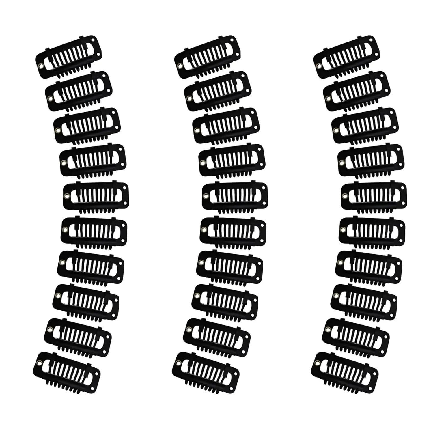 Metal Snap Clips for Hair Extensions (30 Pcs), -Lined Wig Clips for DIY Clip-In Extensions (Black, 9  32 mm)