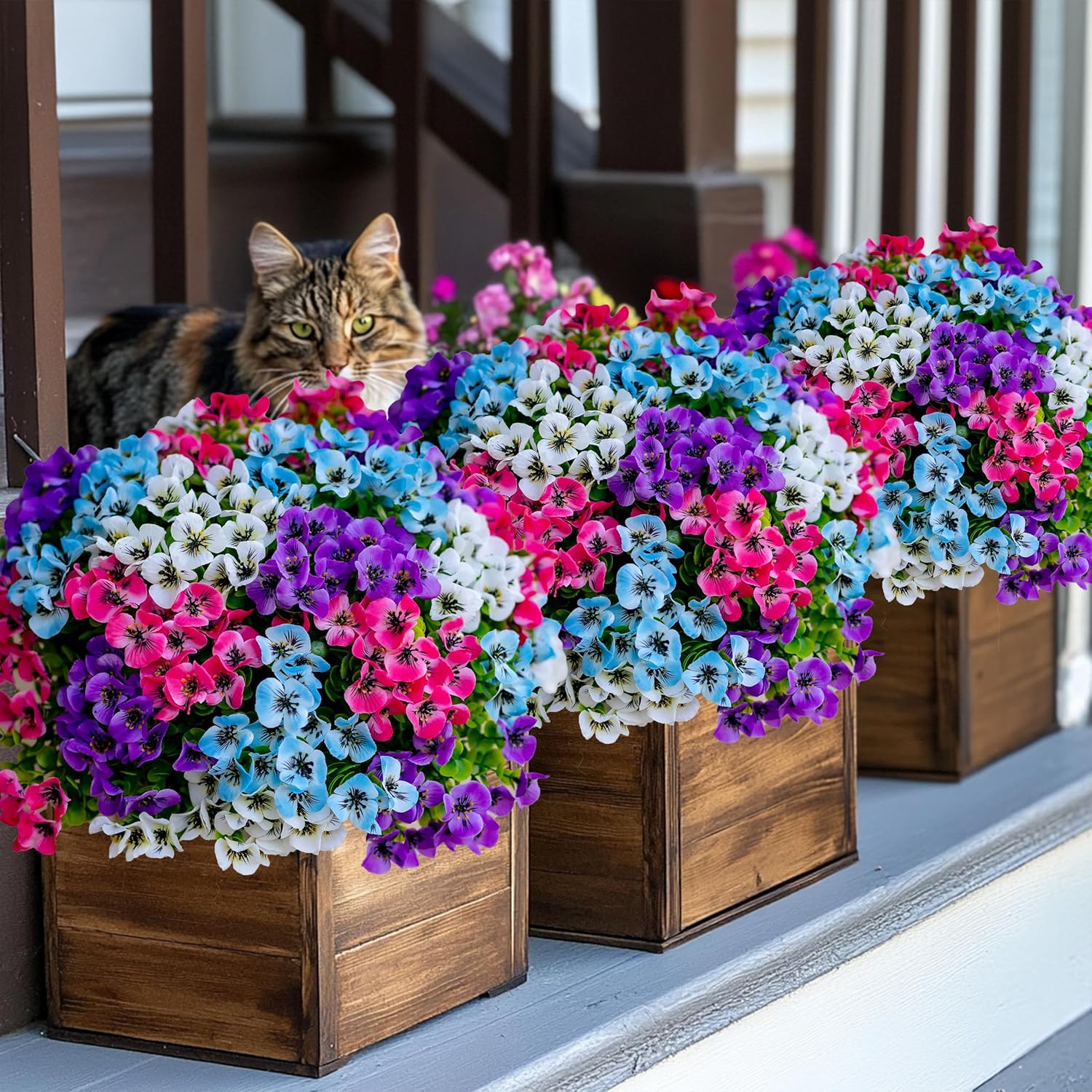 Artificial Pansies Flowers Outdoor Fake Plants - 16 Bundles UV Resistant No Fade Faux Shrubs Plastic Greenery Home Garden Porch Patio Decoration Plastic Floral Plant (16, Mixed)