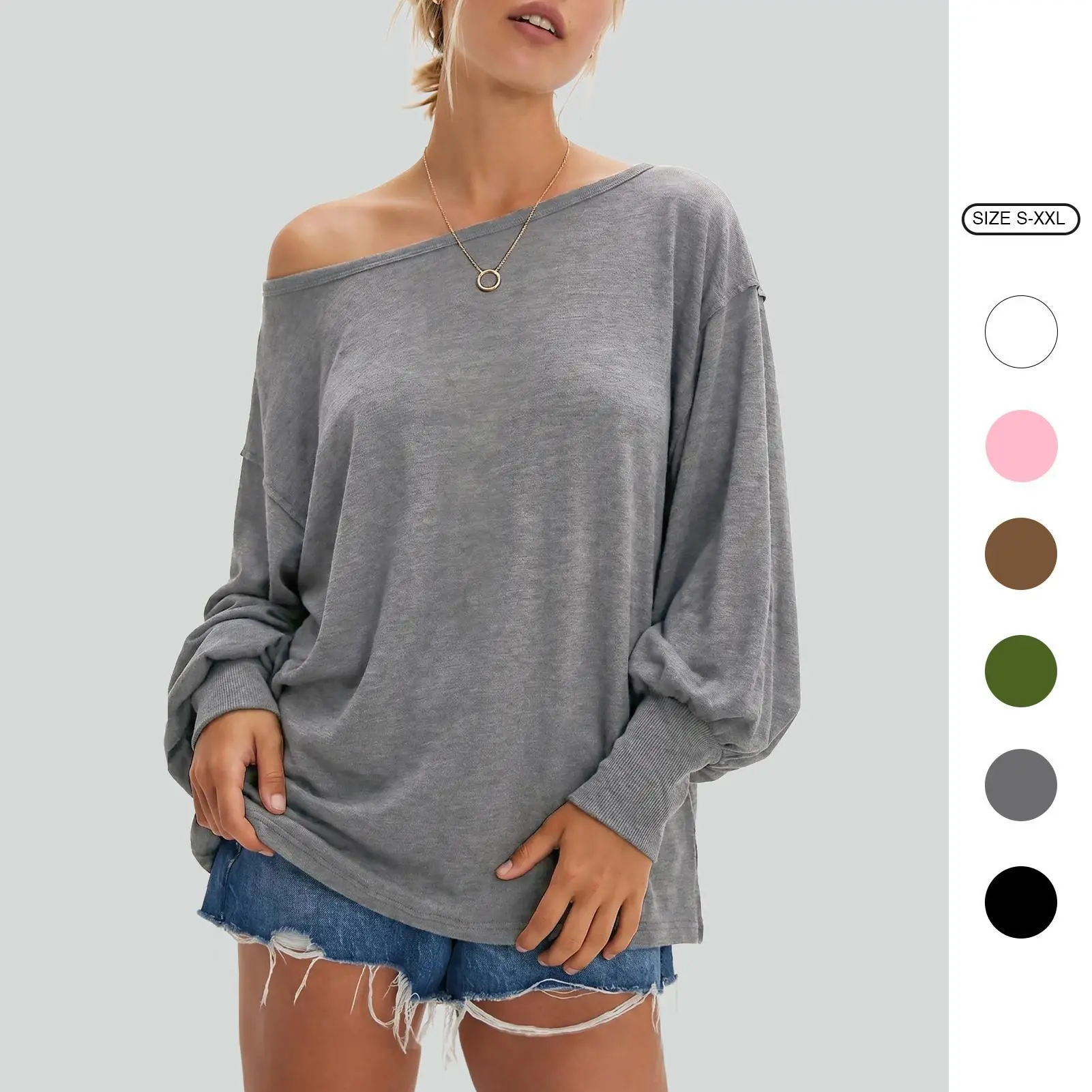 Imily Bela Women's Oversized Off Shoulder Tops Casual Long Sleeve Batwing Sleeve Loose Tunic Sweatshirt Pullover
