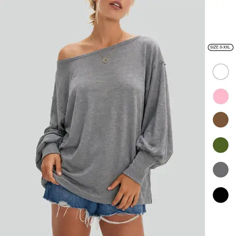 Imily Bela Women's Oversized Off Shoulder Tops Casual Long Sleeve Batwing Sleeve Loose Tunic Sweatshirt Pullover