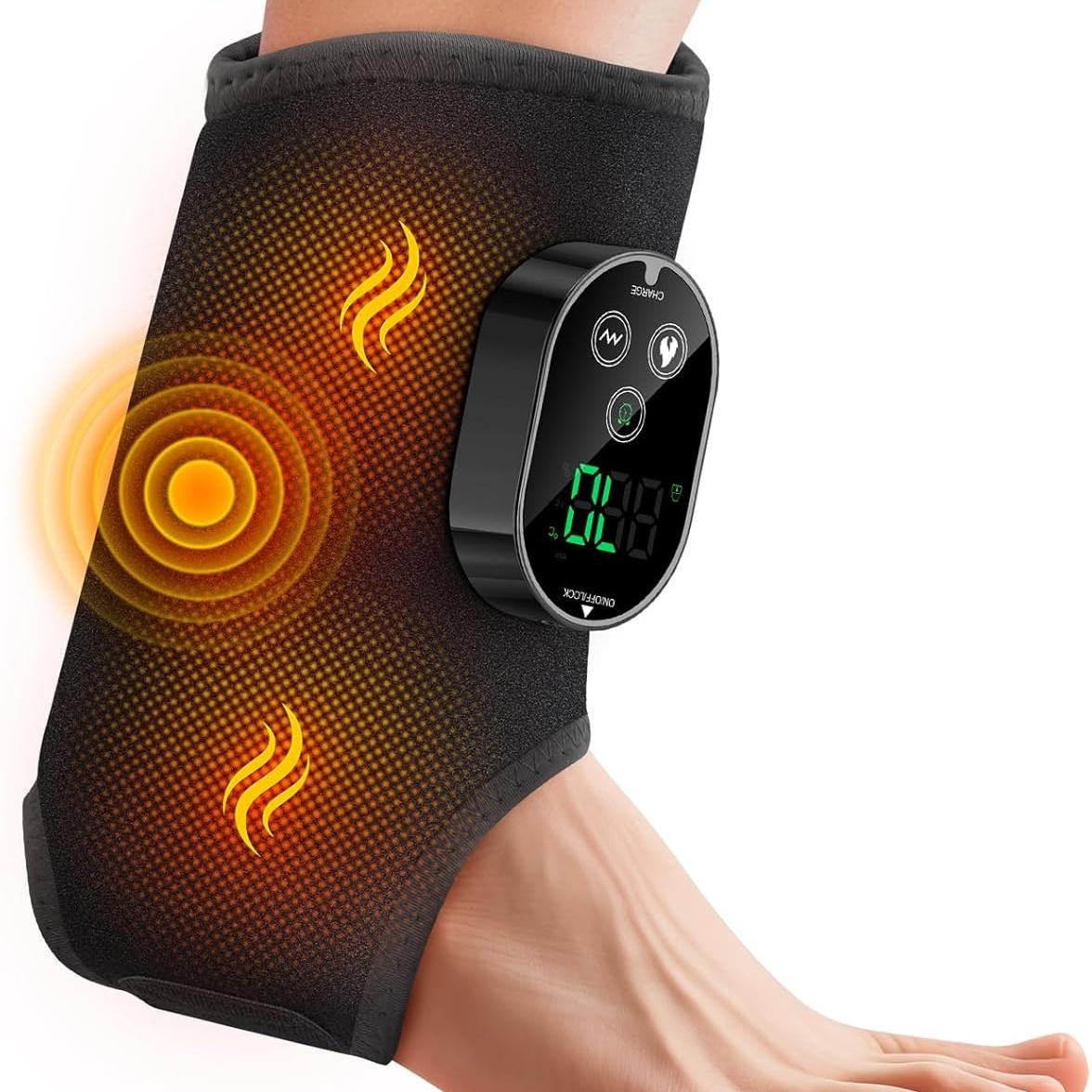 Wireless Ankle Massager USB Charging, Portable Heat Press Vibration Foot Massage, Ankle Joint Protection, 3 Levels Temperature & Strength Adjustment