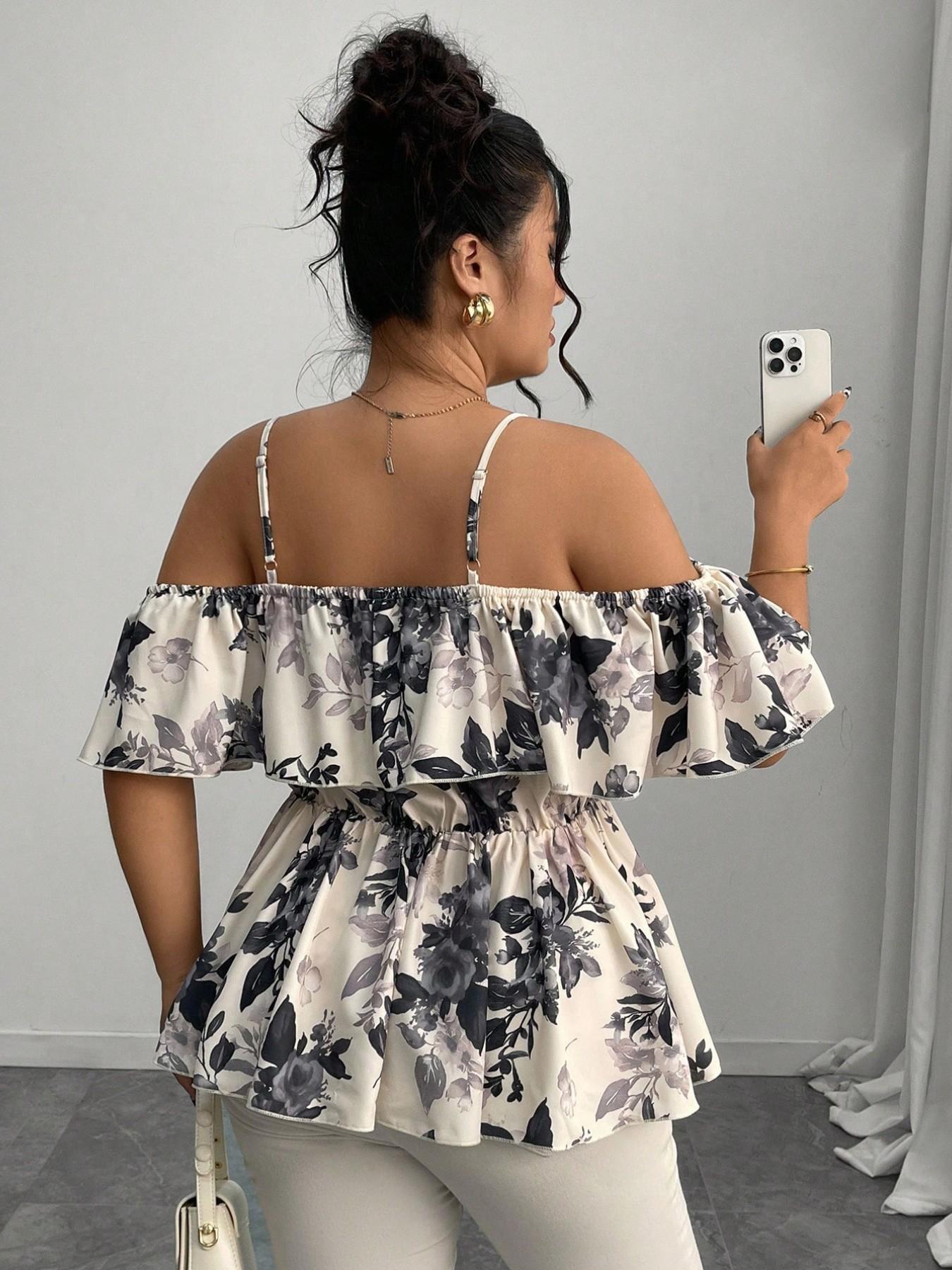 Elegant Chic Casual Bohemian Ruffle Halter Top, A-Line Hem Blouse for Spring & Summer, Plus Size Fashion Shirt for Women, Fit