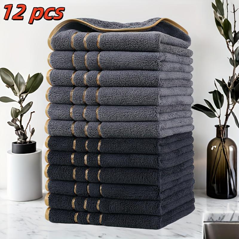 Premium 12pcs Set of Golden Square Towels 35cm X 35cm Wide Striped Towel- Ultra-fine Fiber Towel with Exceptional Absorbency, Suitable for Both Wet and Dry Cleaning, Retro Style, Space Theme, Applicable for Home, Bathroom, Spa Centers, Valentine'