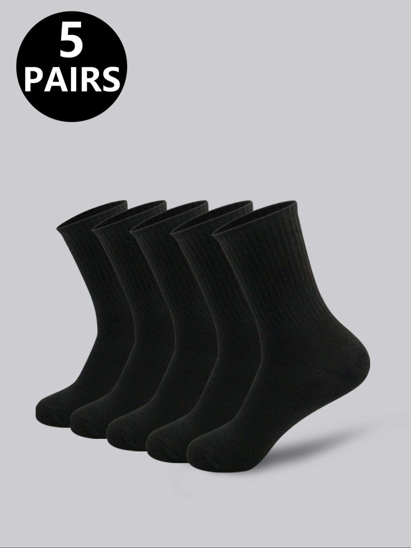 Men's High-Waisted Breathable Mid-Calf Sports Socks, Athletic Socks, Plain Casual Fitted Socks for All Seasons, 5/10 Pairs
