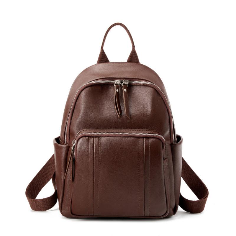 1pc Cowhide Women's Fashion Backpack, Spacious Soft Leather Rucksack for Daily Travel and School.
