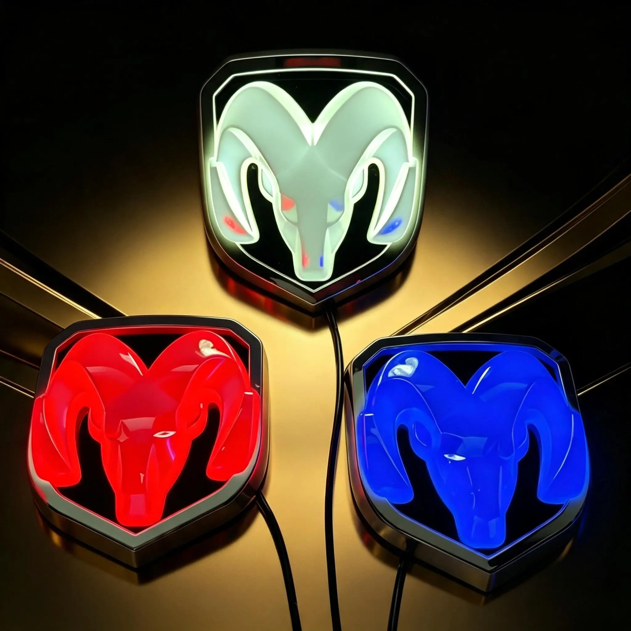 Customizable LED Illuminated Emblems For Dodge Ram Pickup Trucks, Front Grille And Rear Logo Replacement Kit, Waterproof Vehicle Accessories Designed For Modern Exterior Upgrades And Night Road Style