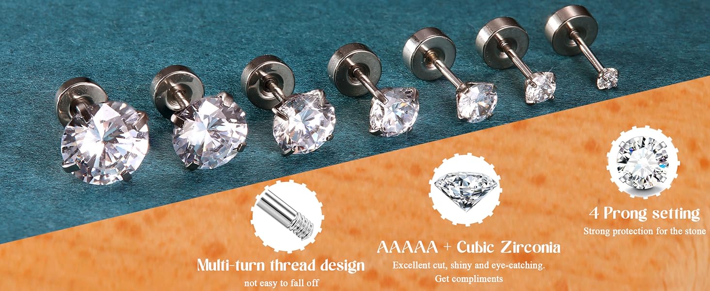 Trendy 7 Pairs Hypoallergenic Flat Back Earrings for Women Men Silver 14K Plated Gold Stainless Steel Stud Earrings Brithstone Cubic Zirconia Studs Surgical Steel Cartilage Earrings for Sensitive Ears Trendy 7 Pairs Hypoallergenic Flat Back Earrings for Women Men Silver 14K Plated Gold Stainless Steel Stud Earrings Brithstone Cubic Zirconia Studs Surgical Steel Cartilage Earrings for Sensitive Ears