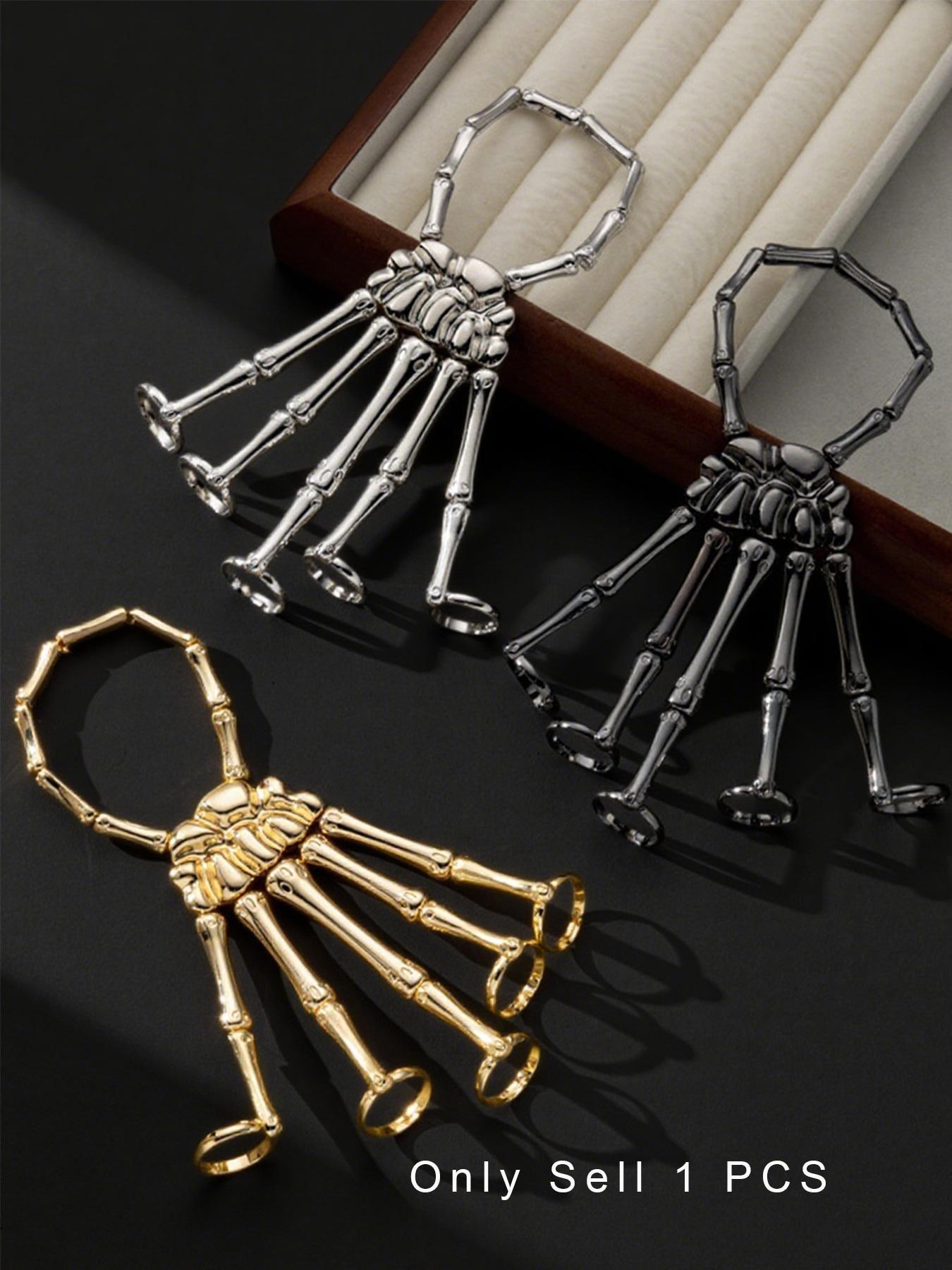 Punk Style Skull Bracelet Jewelry, Adjustable Metal Hand Chain, Unisex, Elegant and Versatile, Rock and Hip Hop Fashion, Halloween Accessory