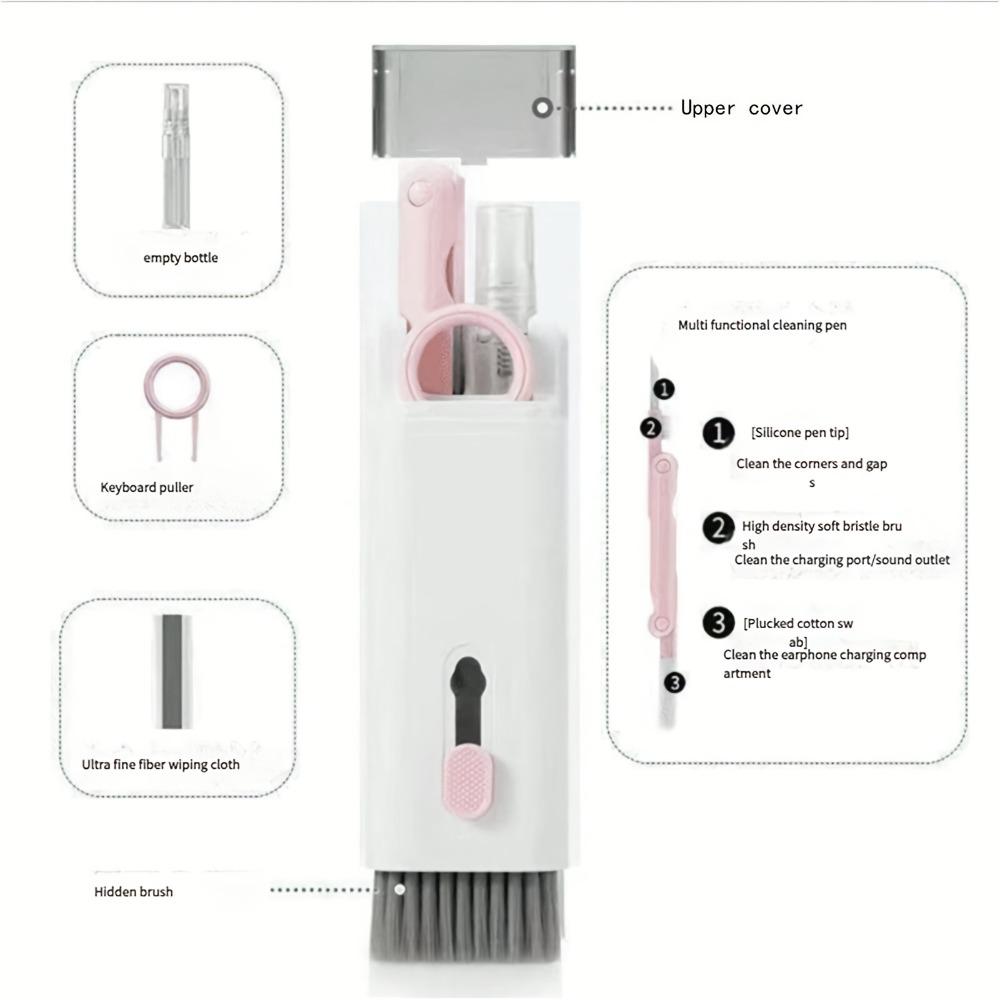 7pcs Cleaning Kit - Includes Keyboard Cleaner, Multi-Function Brush Set, Wireless Earphone Cleaner, Phone Screen Dust Remover, and Keycap Removal Tool - ABS Material, Keyboard Cleaning Accessories | Modern Cleaning Tools | Durable Cleaning Supplies