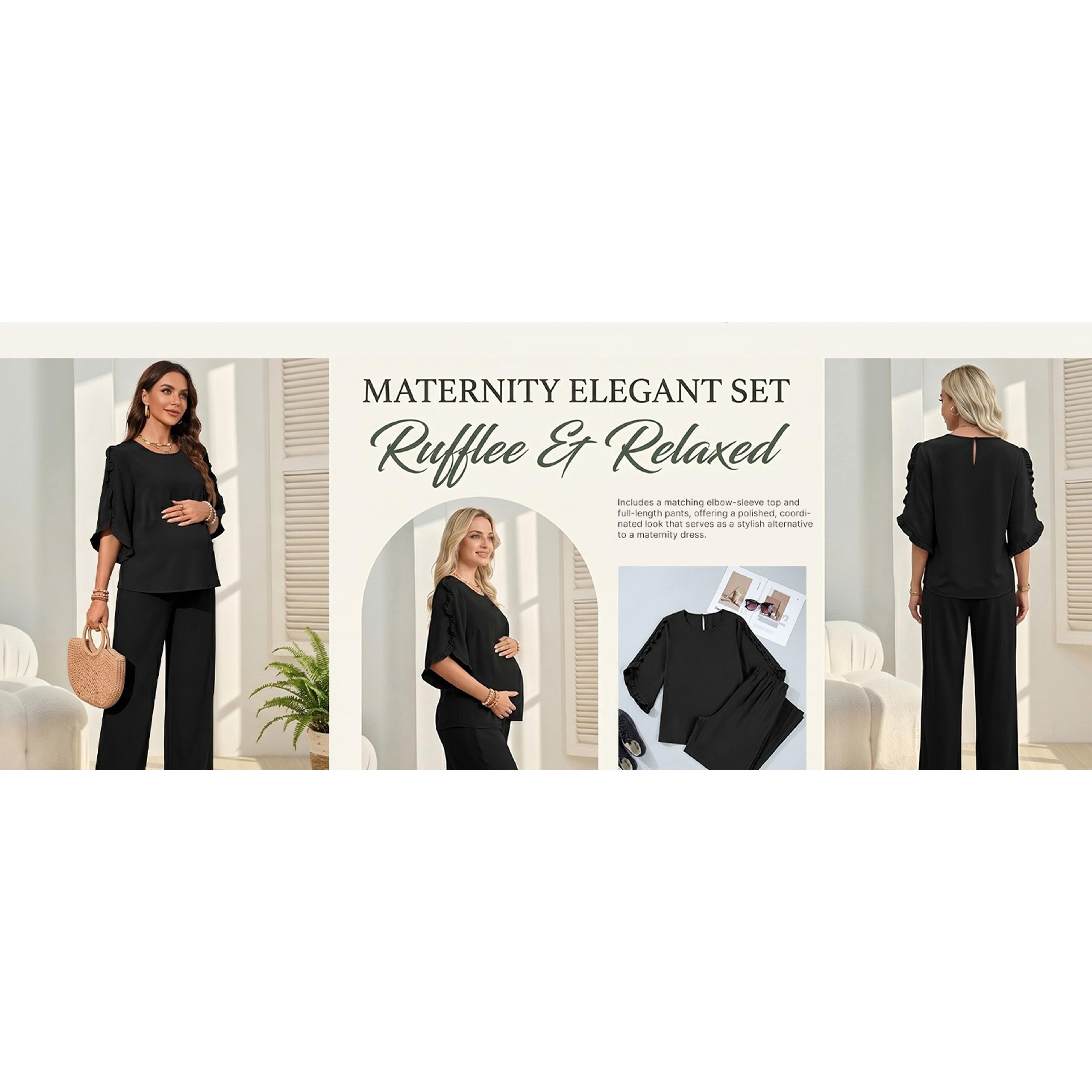Women's Maternity 3/4 Ruffle Sleeve Two Piece Lounge Set Business Casual Pregnancy Office Outfits with Pockets