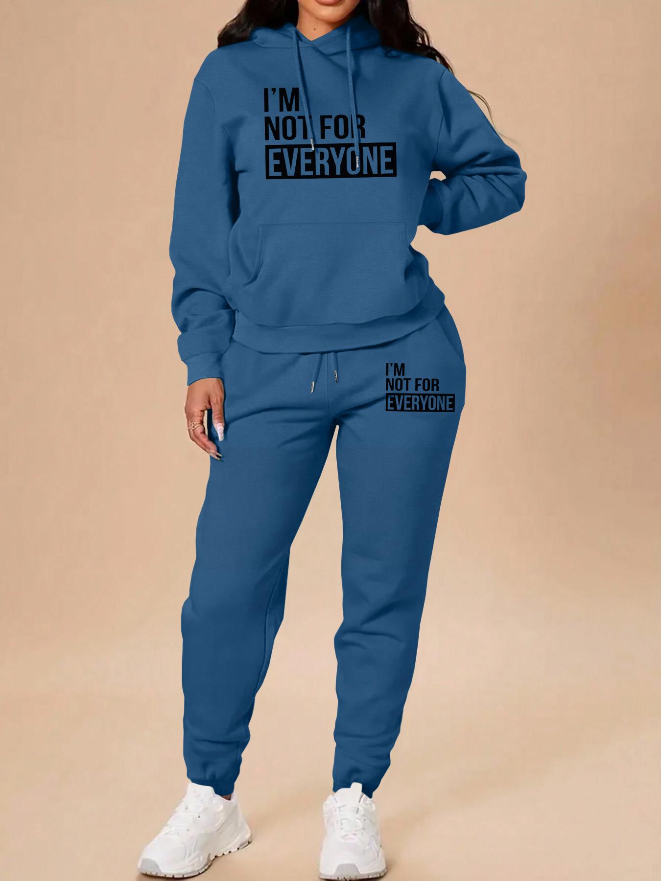 Women's Long Sleeve Hooded Sweatshirt Set, Casual Letter Print, Fall & Winter Fashion, Home & Outdoor Sports, Pocket Design, Sweatsuit Set Outfit