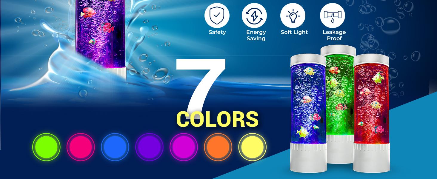 Bubble Fish LED Bubble Lamp - Desktop Sensory Tube-Shape Indoor Nightlight with 7 RGB Colors, Moving Fishes, Artificial Aquarium Tank for Home Decor, Kids Gift