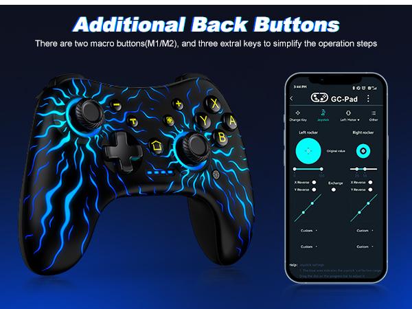Switch Controllers,Wireless Switch Pro Controller for Switch/Lite/OLED/iOS/Android,Rechargeable Wired PC Gaming Controller with Cool LED Light, 6-Axis Gyro,Turbo, 4-Speed Vibration