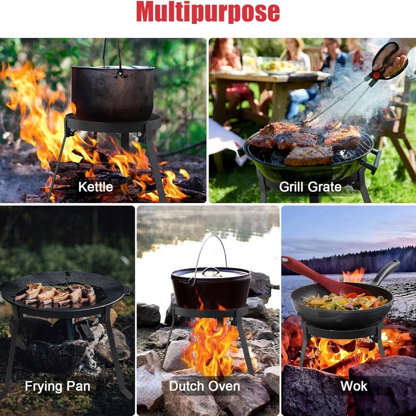 Durable Steel Campfire Tripod Stand, Foldable Fire Pit Holder, Outdoor Cooking Sturdy Support, Ideal for Camping & Picnics