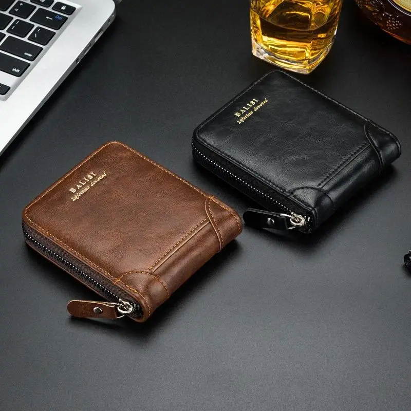 Men's PU Leather Zipper Wallet, Retro Short Bifold Wallet with Card Holder & Coin Pocket, Compact Slim Money Wallet for Cash, Cards & Coins, Practical Everyday Wallet for Work, Travel, Shopping, Business Trips & Daily Use