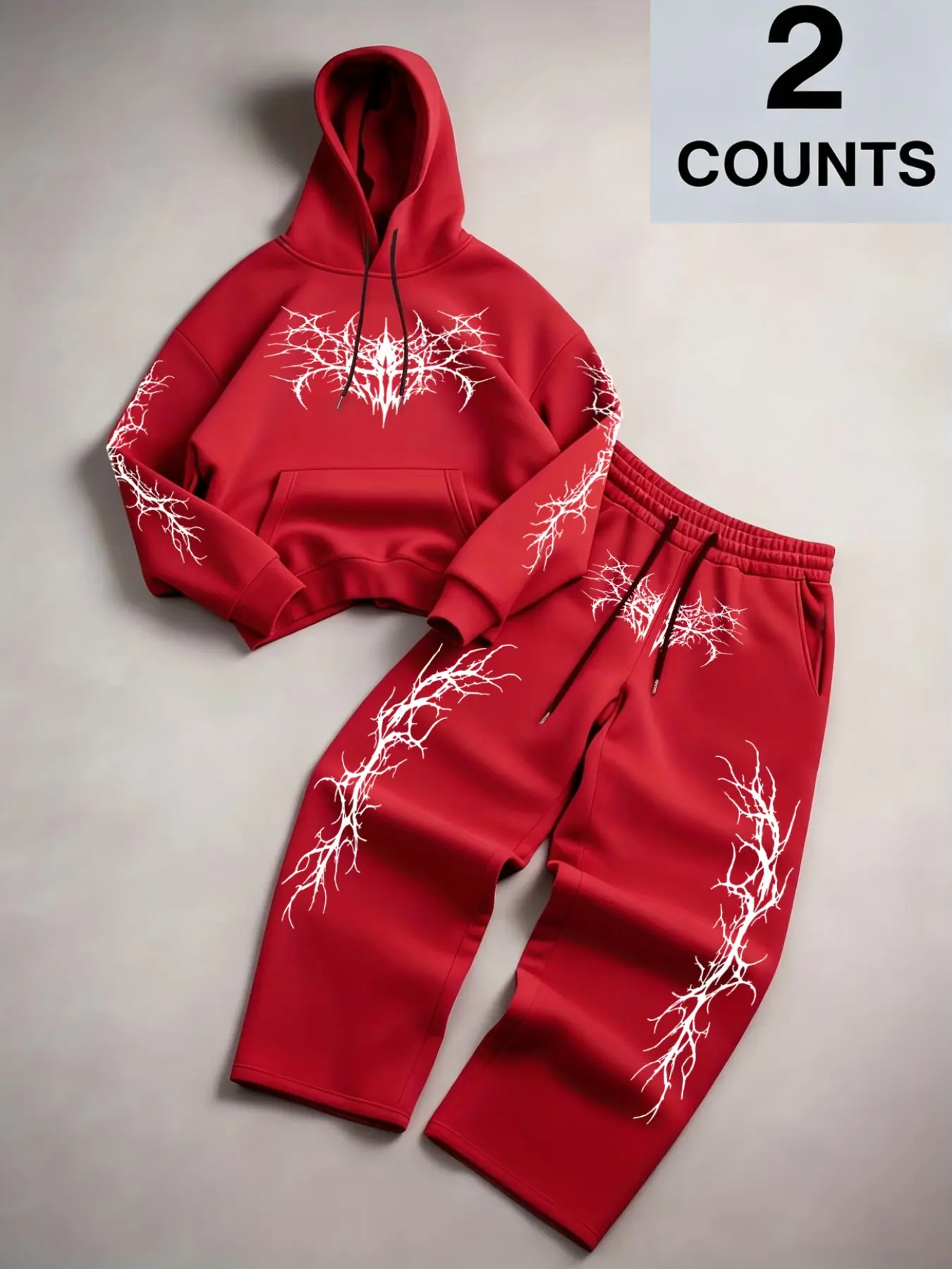 Men's Sweatshirt Set Fall Winter 2-Piece, Classic Gothic Pattern Print, Drawstring Hoodie + Casual Sports Pants, Multiple Colors Available, Sweatsuit Set Outfit