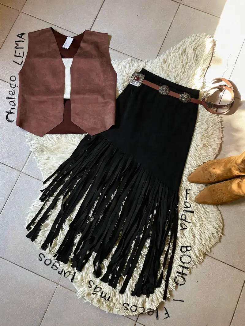 Elegant Punk Style Y2K Women's Summer Solid Color Waistband Elastic Band Hem Fringe Fitted Midi Skirt, Fashionable and Stylish Design