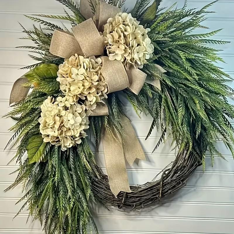 Rustic Bohemian Wreath (double-Sided Door Hanging) with Linen Bow & Greenery, Natural Farmhouse Style, Holiday Decorations