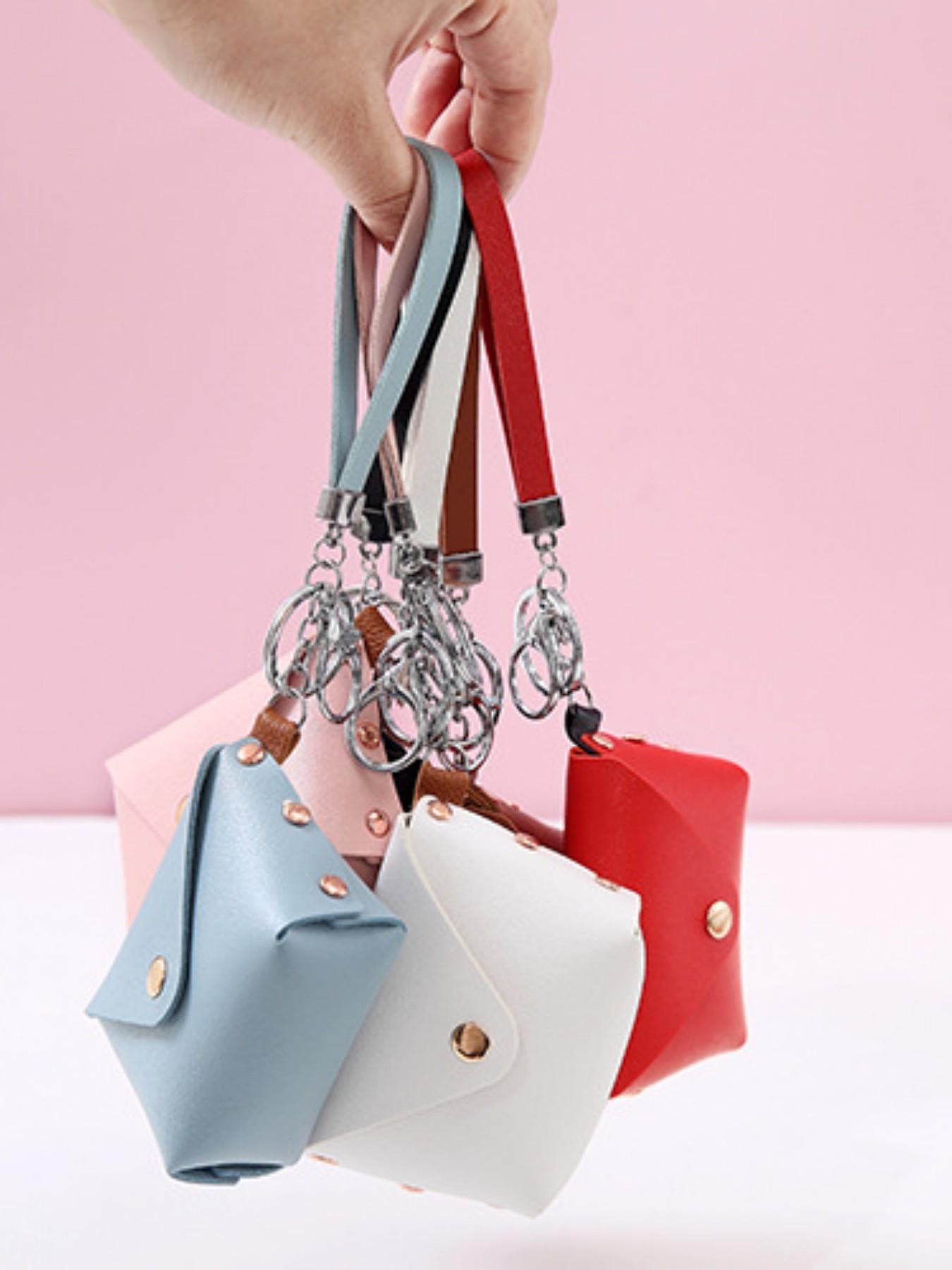 Korean Style Creative Keychain Bag, PU Leather Wrist Strap Coin Purse, Mini Storage Pouch, Boho Fashion Accessory for All Seasons
