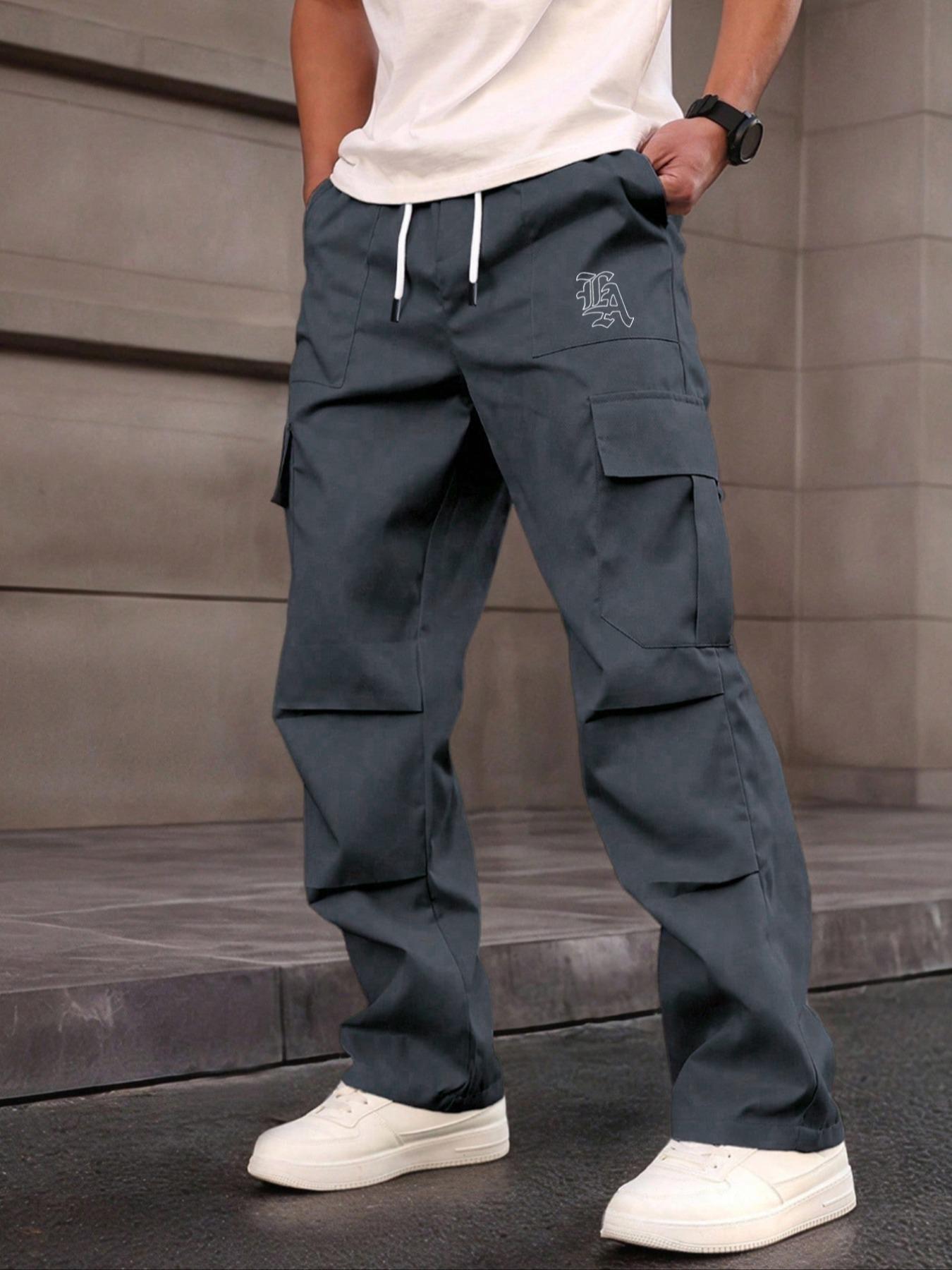 Men's Casual Work Pants, Unique Print, Multiple Pockets, Accordion Design at Knees, Adjustable Drawstring Waist, Outdoor Hiking Men's Casual Work Pants, Unique Print, Multiple Pockets, Accordion Design at Knees, Adjustable Drawstring Waist, Outdoor Hiking