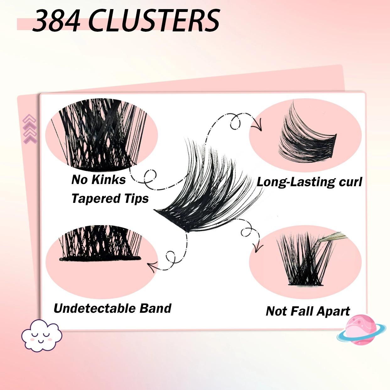 384 Cluster Independent Eyelash Set Natural 3D False Lashes Segmented Extension Kit 8mm-16mm Mixed Lashes DIY Eyelash Extensions Suitable for Women and Girls