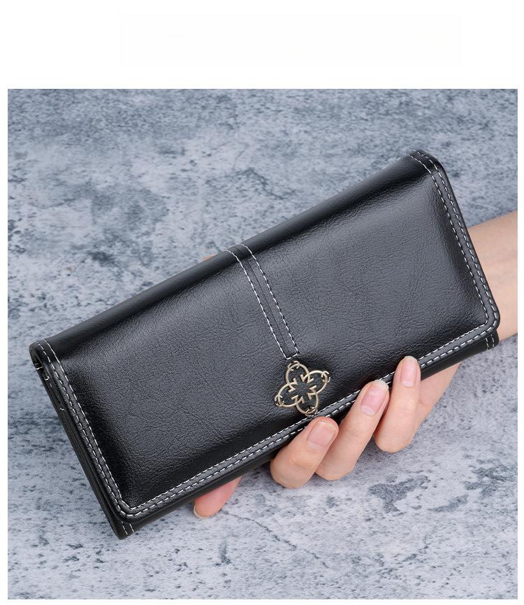 New stylish and simple women's soft leather long zipper wallet with multiple card slots and cute design