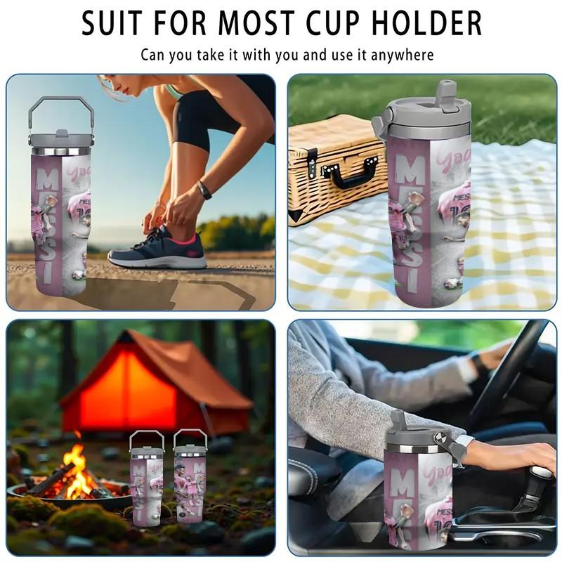 1pc 20/30oz Portable Travel Cup Featuring Dynamic Action Shots of Messi, Large Messi Stainless steel insulated water bottle with Handle, Ideal for Hot & Cold Drinks,tea and cold drinks. It is an ideal gift for fans and at social gatherings