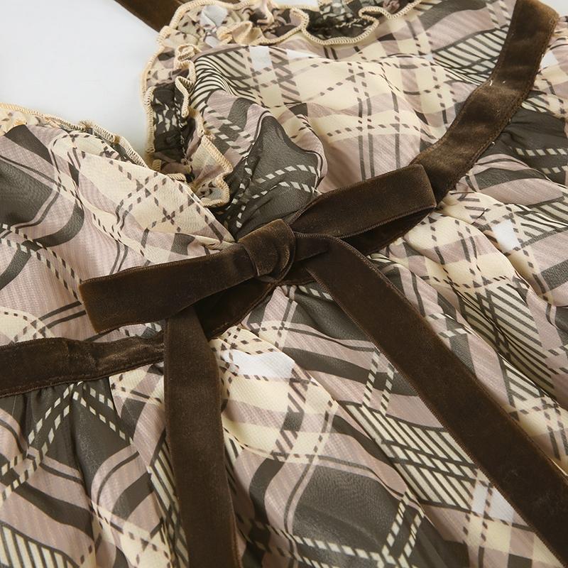 Women's Plaid Print Bow Decor Cami Top, Casual Elegant Sleeveless Spaghetti Strap Top for Summer, Ladies Clothes for Daily Wear