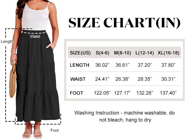 ANRABESS Women’s Summer Boho Elastic Waist Pleated A-Line Flowy Swing Tiered Long Beach Skirt Dress with Pockets