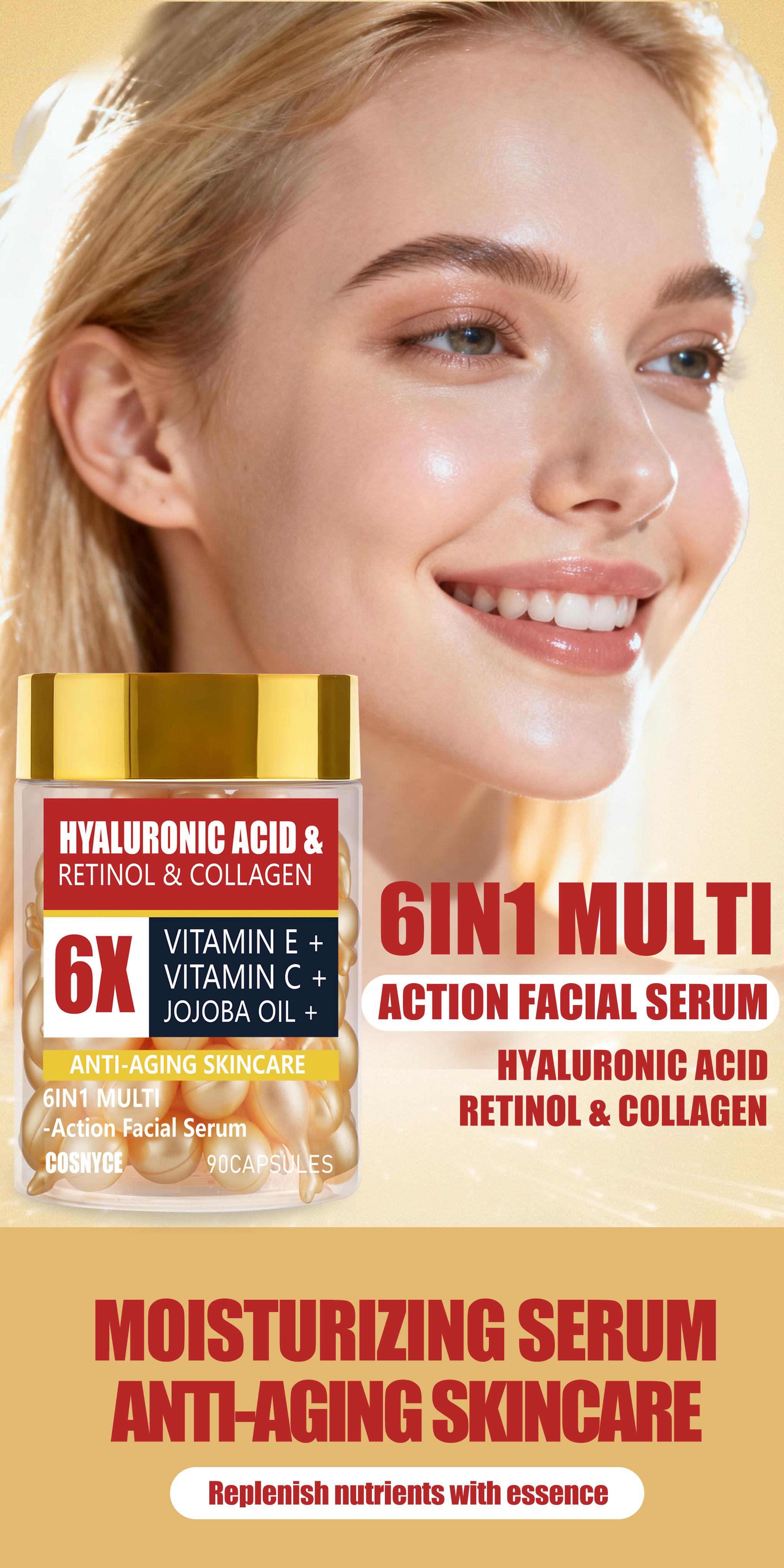 Cosnyce Six-In-One Facial Essence, Hyaluronic Acid Retinol, Moisturizing, Firming, Skin Care, Multi-Effect Serum