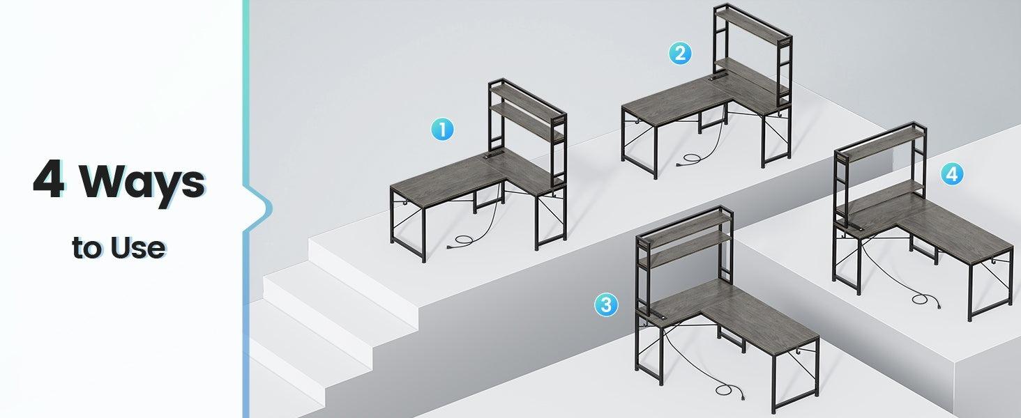 Sikaic 45.3 inches LED Reversible L Shaped Gaming Desk with Hutch Power Outlet Storage Shelves and Hooks Furniture Table Modern Ergonomic Computer Monitor Stand Dual Monitor Stand Sikaic 45.3 inches LED Reversible L Shaped Gaming Desk with Hutch Power Outlet Storage Shelves and Hooks Furniture Table Modern Ergonomic Computer Monitor Stand Dual Monitor Stand