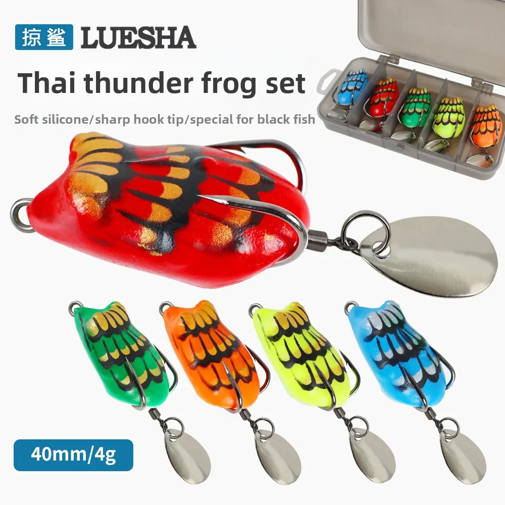 5 Pack Floating Frog Lures Set Popper Frog with Noise Maker Rattle Bass Fishing Lures Topwater Snakehead