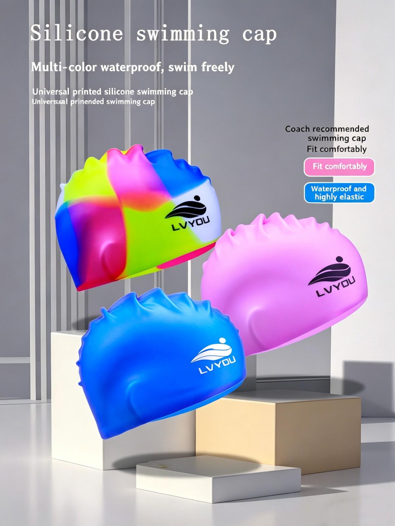 Tour Kids Silicone Swim Cap, Unisex Long Hair Waterproof Ear Protection, Comfortable Non-Pressing Cute Swim Hat, Swimming Gear