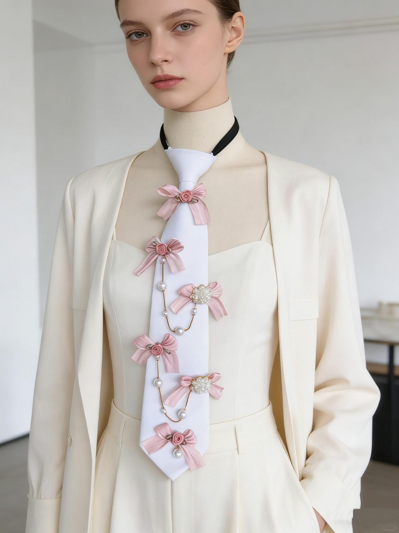 Handmade Lolita Pearl Rose Tie, Sweet Girl Butterfly Knot Decorative Tie, Jk Uniform Rose Pearl Tie Accessory, Dress Shirt Formal Wear