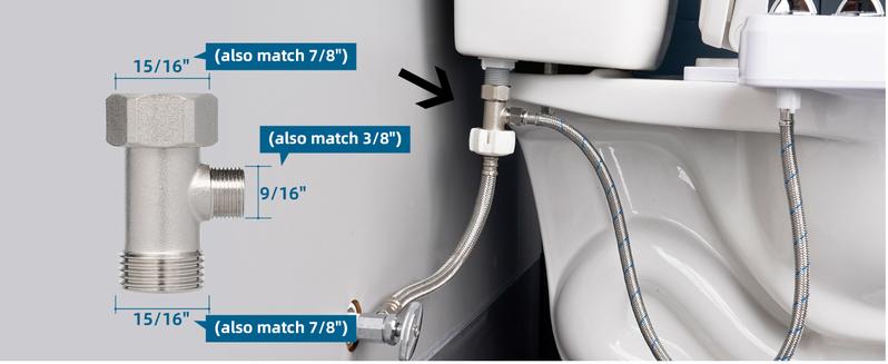 Hibbent Bidet T Adapter, Metal T Valve for Bidet(7/8” x 7/8” x 3/8”), 3 Way Tee Connector Bidet Attachment for Toilet Metal Bidet