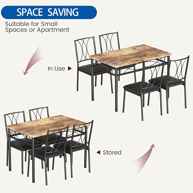 Dining Table Set for 4, Rectangle Compact Dining Table and Chairs Set, Small Kitchen Table Set with 4 Wood Chairs for Apartment