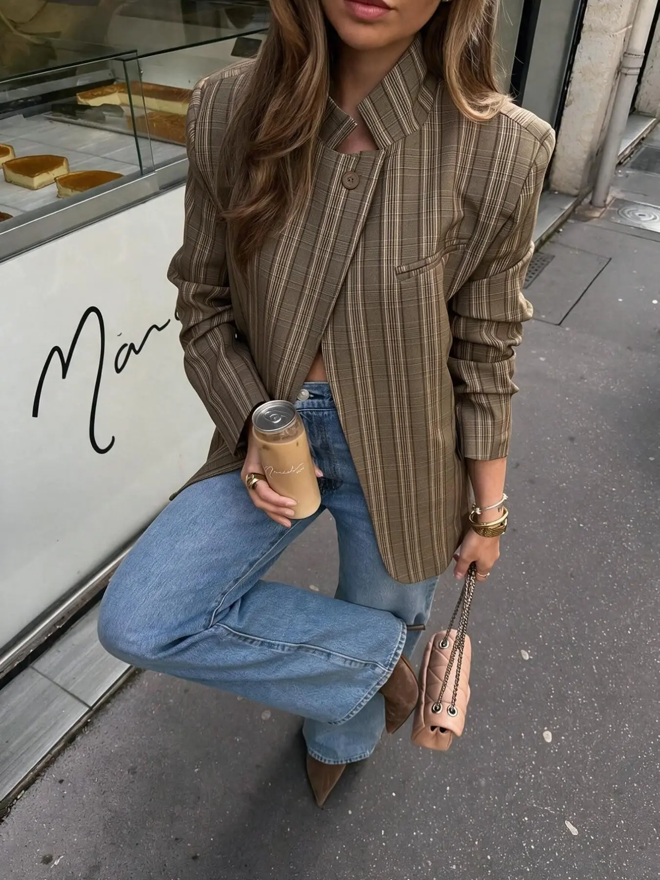 Women's New Spring & Summer Plaid Lightweight Asymmetric Casual Suit, High-End Elegant Asymmetrical Vintage Design, Women's Fashionable Clothing, Tailored Blazer