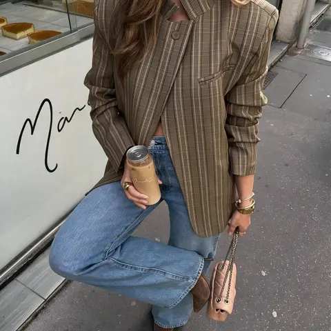 Women's New Spring & Summer Plaid Lightweight Asymmetric Casual Suit, High-End Elegant Asymmetrical Vintage Design, Women's Fashionable Clothing, Tailored Blazer
