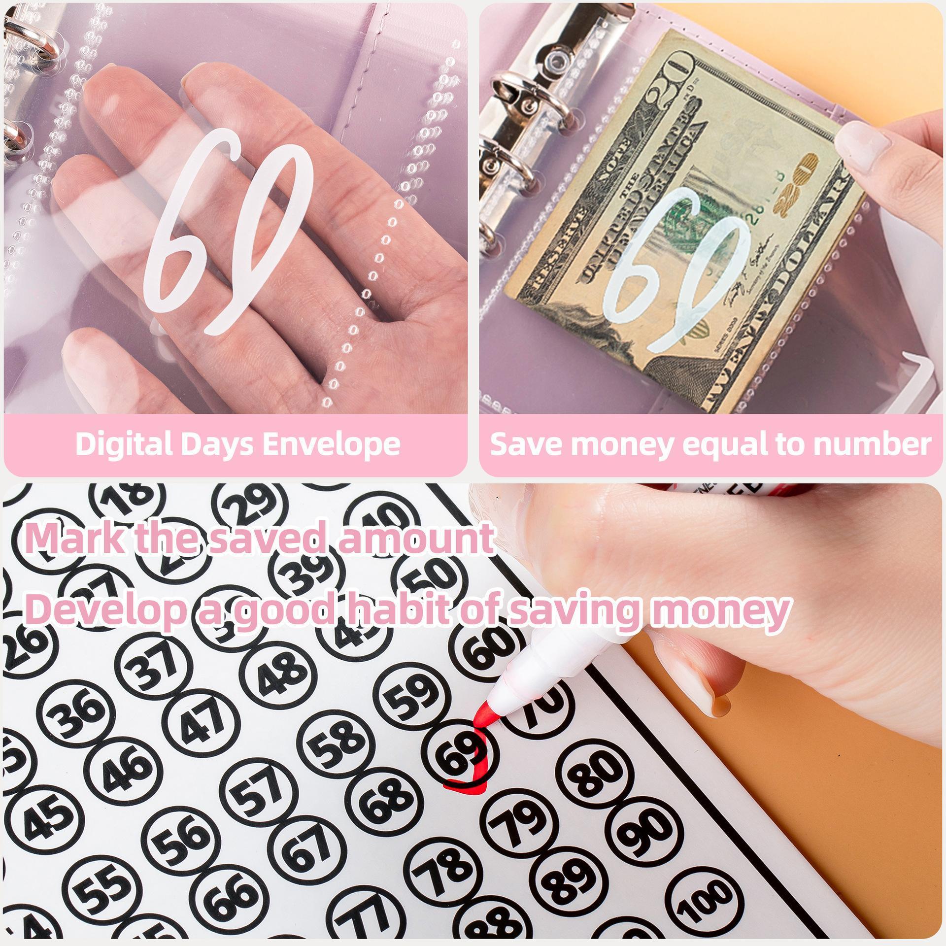 A5 Budget Binder Book with 100 Envelope Savings Tracker, Numbered Cash Envelopes for 100-Days $5,050 Saving Challenge, Pink Office Stationery Financial Organizer